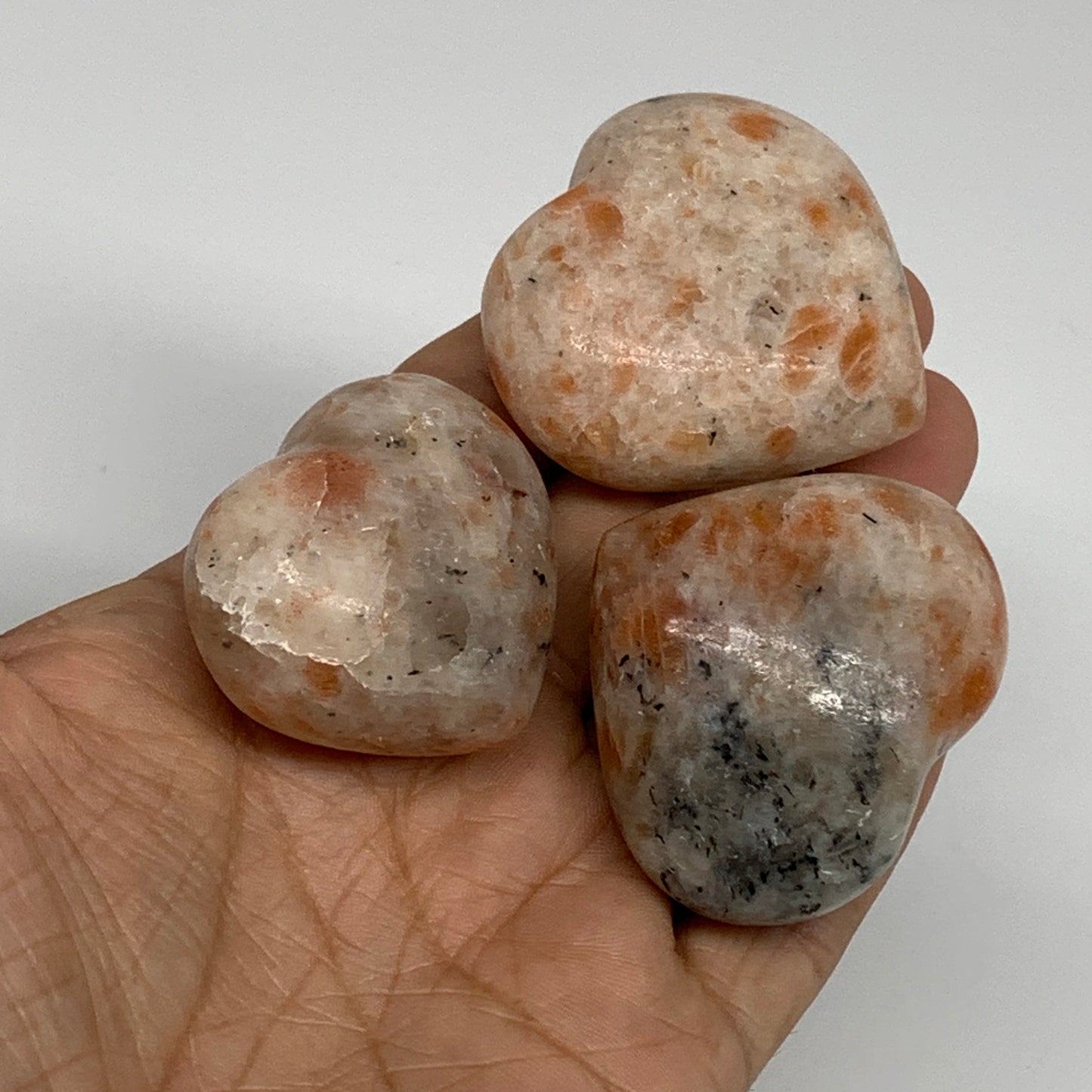 173.2g,1.4"-1.8", 3pcs, Sunstone Heart Polished Healing Crystal, B34806
