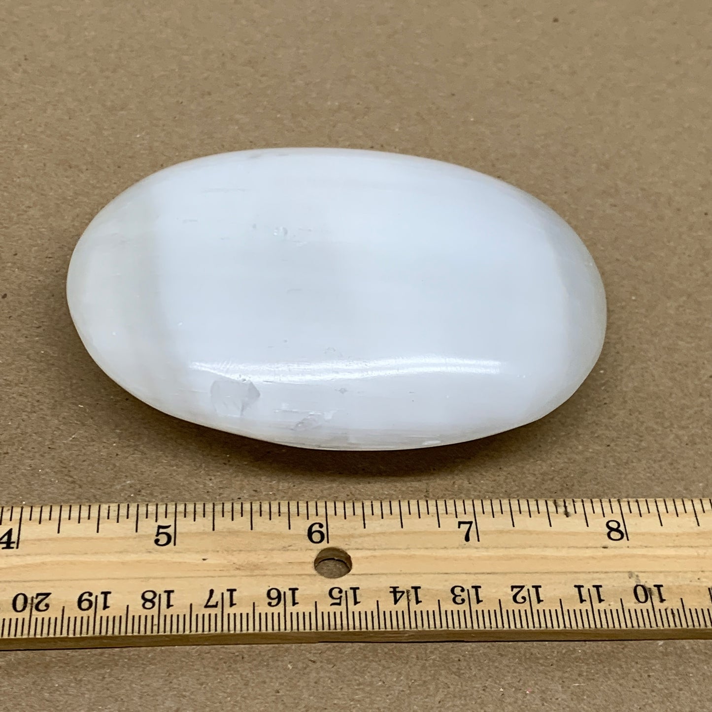 0.59 lbs, 3.9"x2.9"x1.2", White Selenite Palmstone Crystal Pillow Reiki, B36111