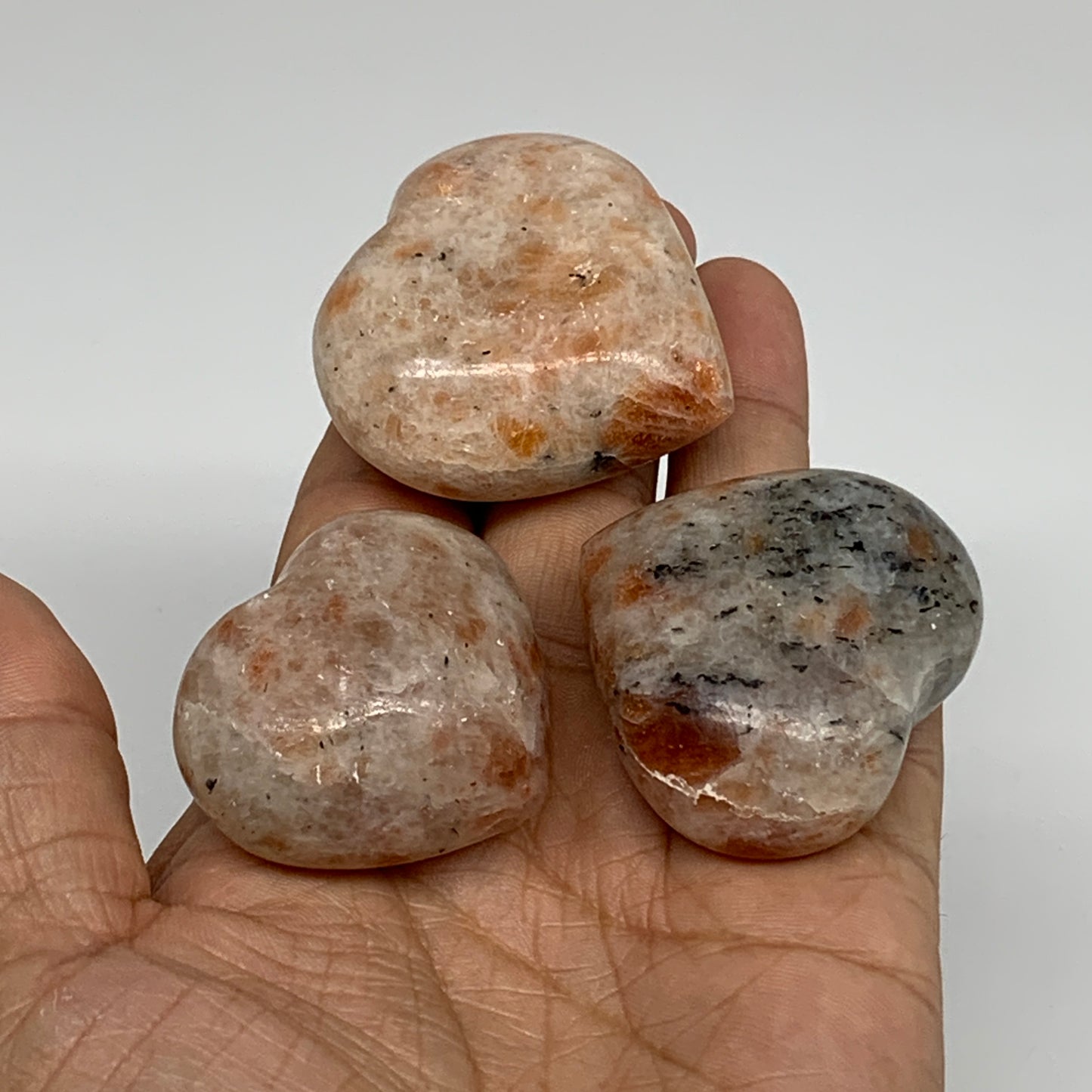173.2g,1.4"-1.8", 3pcs, Sunstone Heart Polished Healing Crystal, B34806