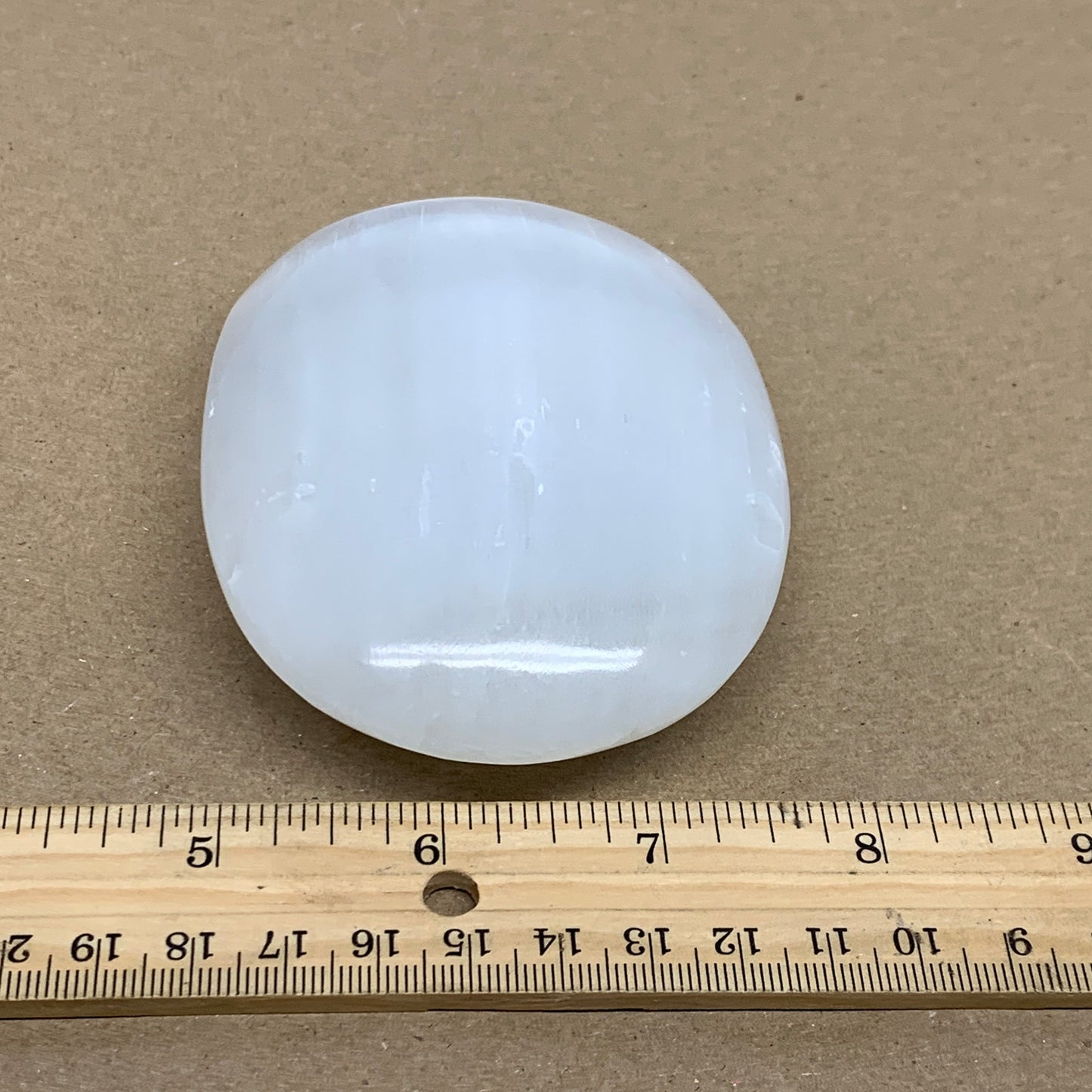0.59 lbs, 3.9"x2.9"x1.2", White Selenite Palmstone Crystal Pillow Reiki, B36111