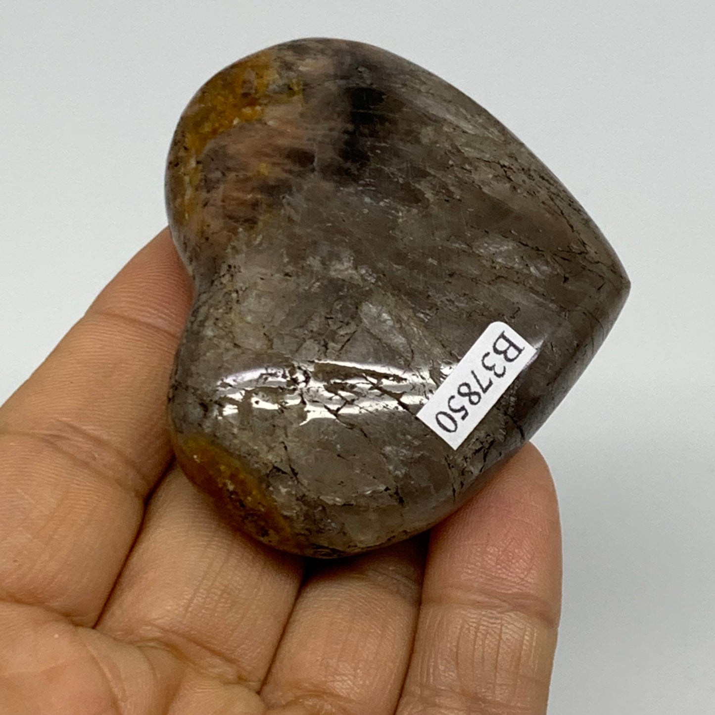 0.20 lbs, 2"x2.4"x0.9", Black Moonstone Heart Polished Crystal Decor, B37850