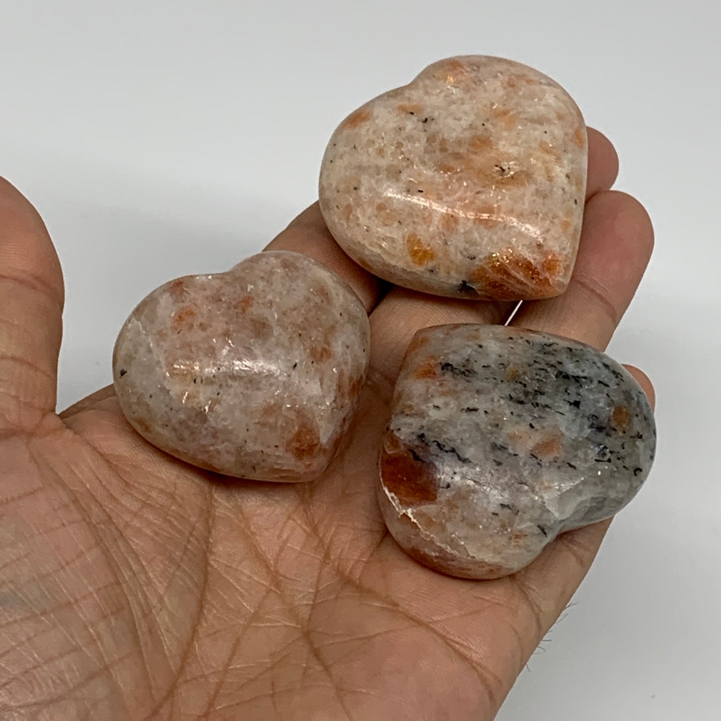 173.2g,1.4"-1.8", 3pcs, Sunstone Heart Polished Healing Crystal, B34806