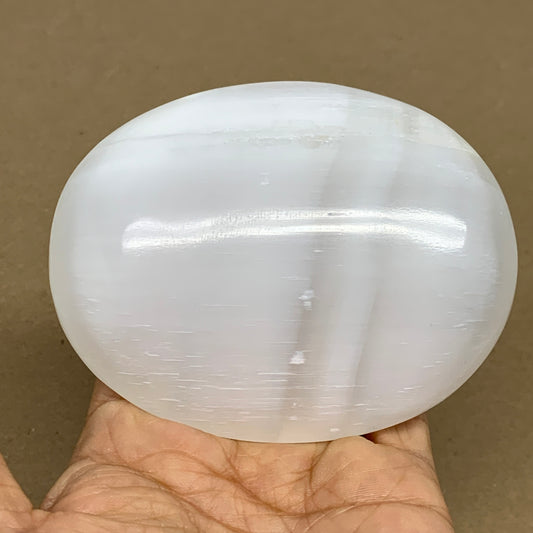 0.61 lbs, 4"x3.1"x1.1", White Selenite Palmstone Crystal Pillow Reiki, B36112