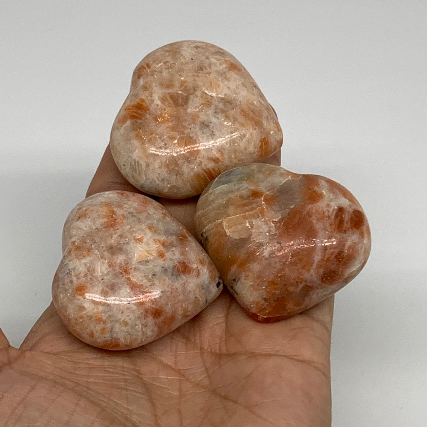 225.8g,1.7"-1.9", 3pcs, Sunstone Heart Polished Healing Crystal, B34807
