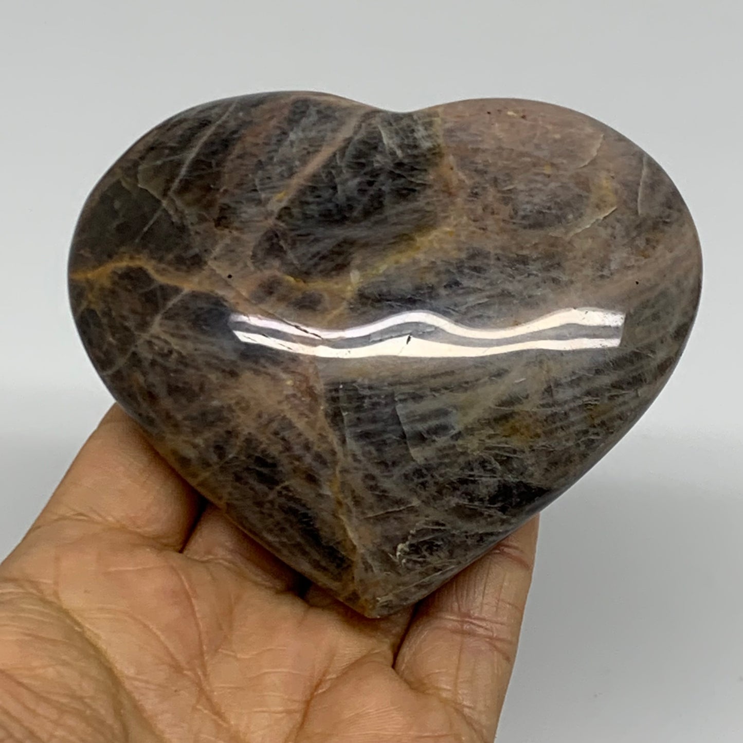 0.68 lbs, 3.3"x3.7"x1.3", Black Moonstone Heart Polished Crystal Decor, B37851