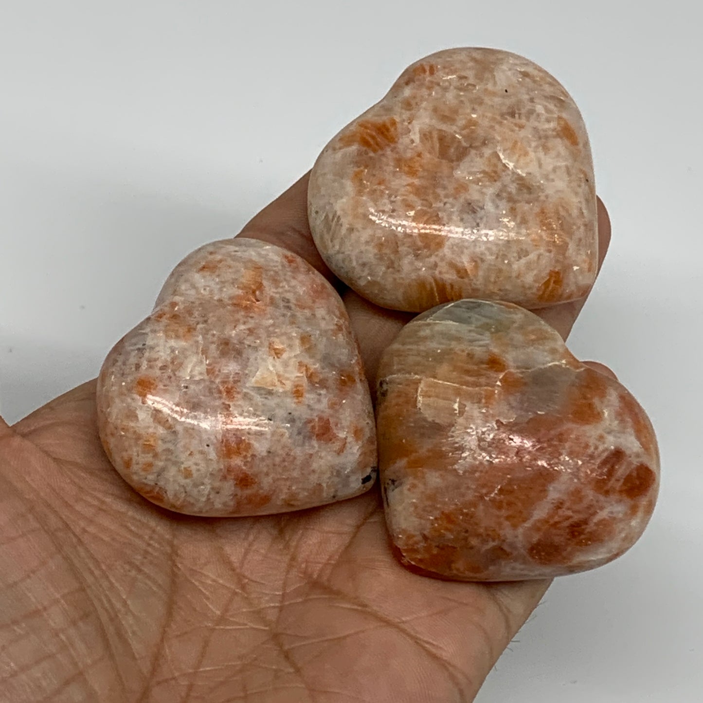 225.8g,1.7"-1.9", 3pcs, Sunstone Heart Polished Healing Crystal, B34807