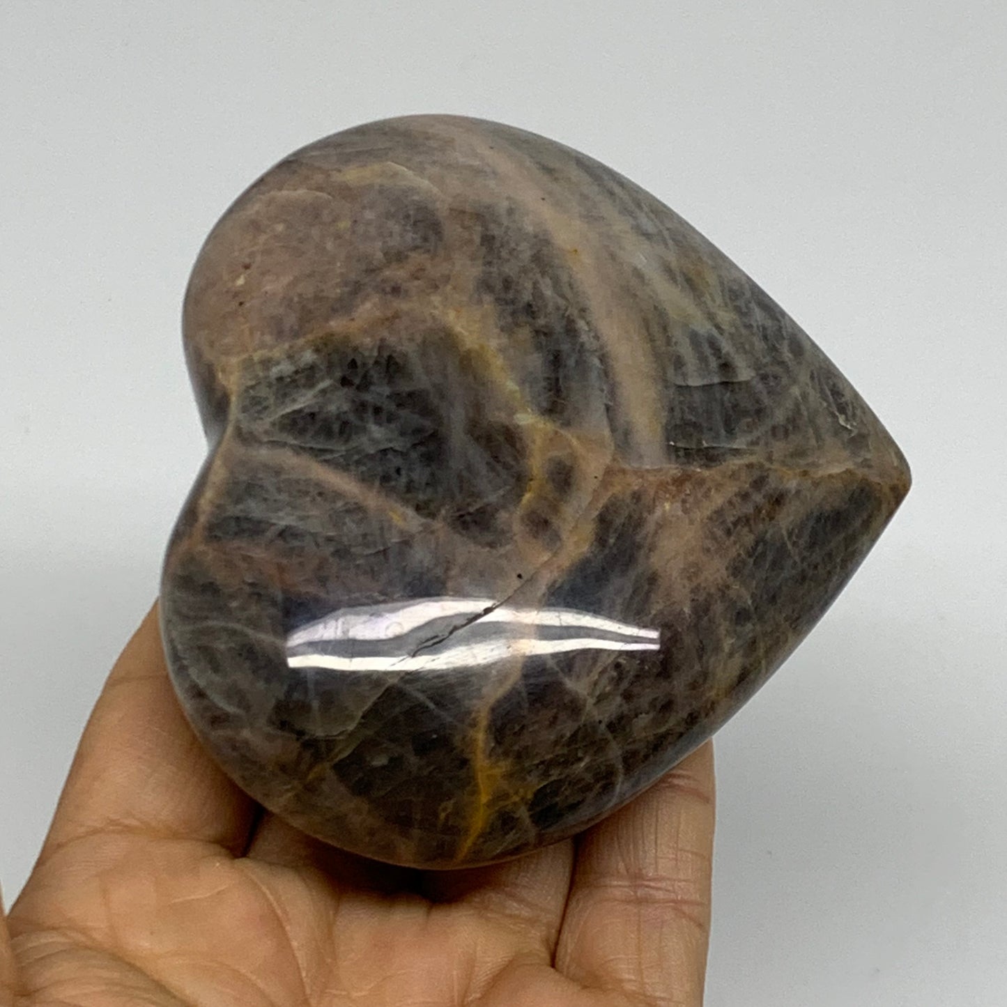 0.68 lbs, 3.3"x3.7"x1.3", Black Moonstone Heart Polished Crystal Decor, B37851