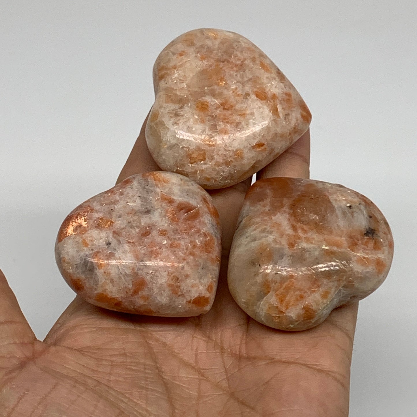 225.8g,1.7"-1.9", 3pcs, Sunstone Heart Polished Healing Crystal, B34807