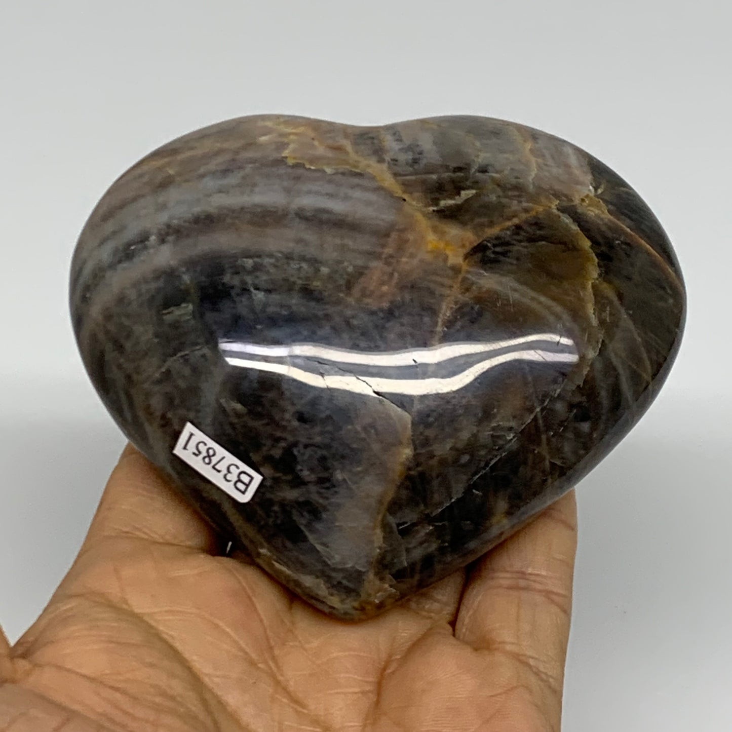 0.68 lbs, 3.3"x3.7"x1.3", Black Moonstone Heart Polished Crystal Decor, B37851