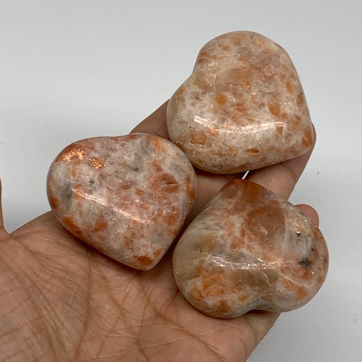 225.8g,1.7"-1.9", 3pcs, Sunstone Heart Polished Healing Crystal, B34807