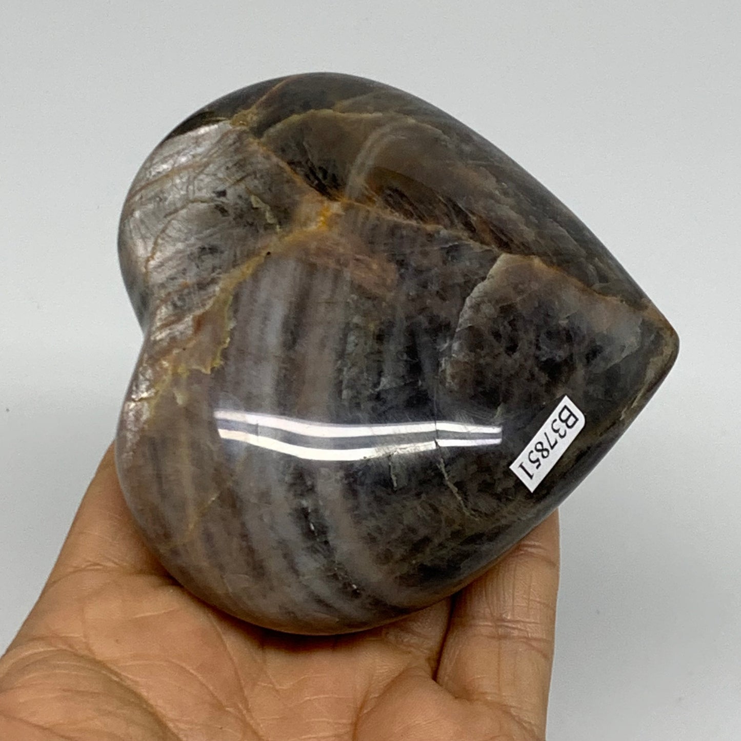 0.68 lbs, 3.3"x3.7"x1.3", Black Moonstone Heart Polished Crystal Decor, B37851