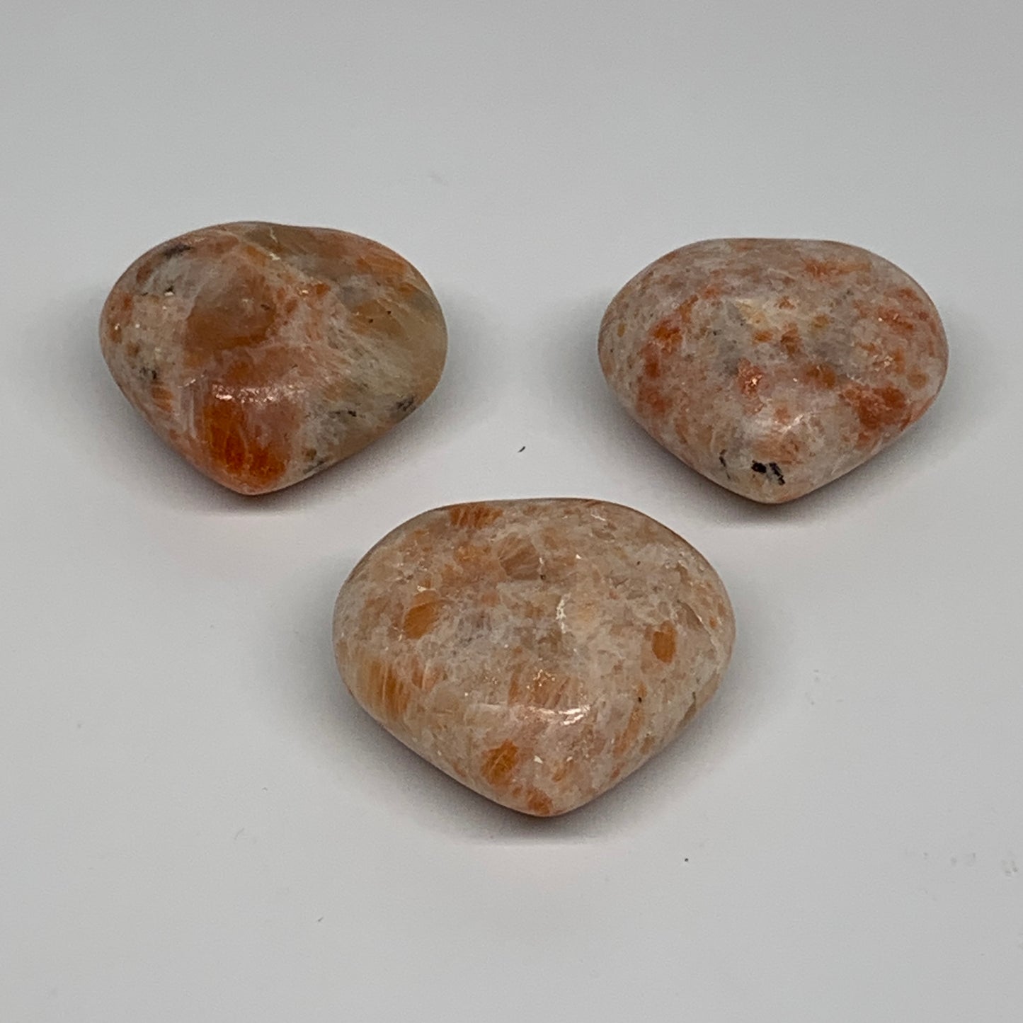 225.8g,1.7"-1.9", 3pcs, Sunstone Heart Polished Healing Crystal, B34807