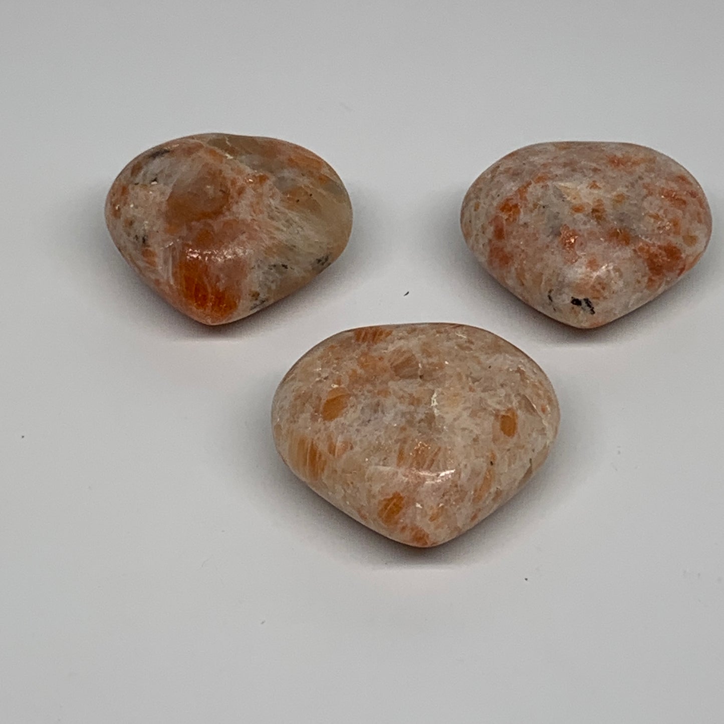 225.8g,1.7"-1.9", 3pcs, Sunstone Heart Polished Healing Crystal, B34807