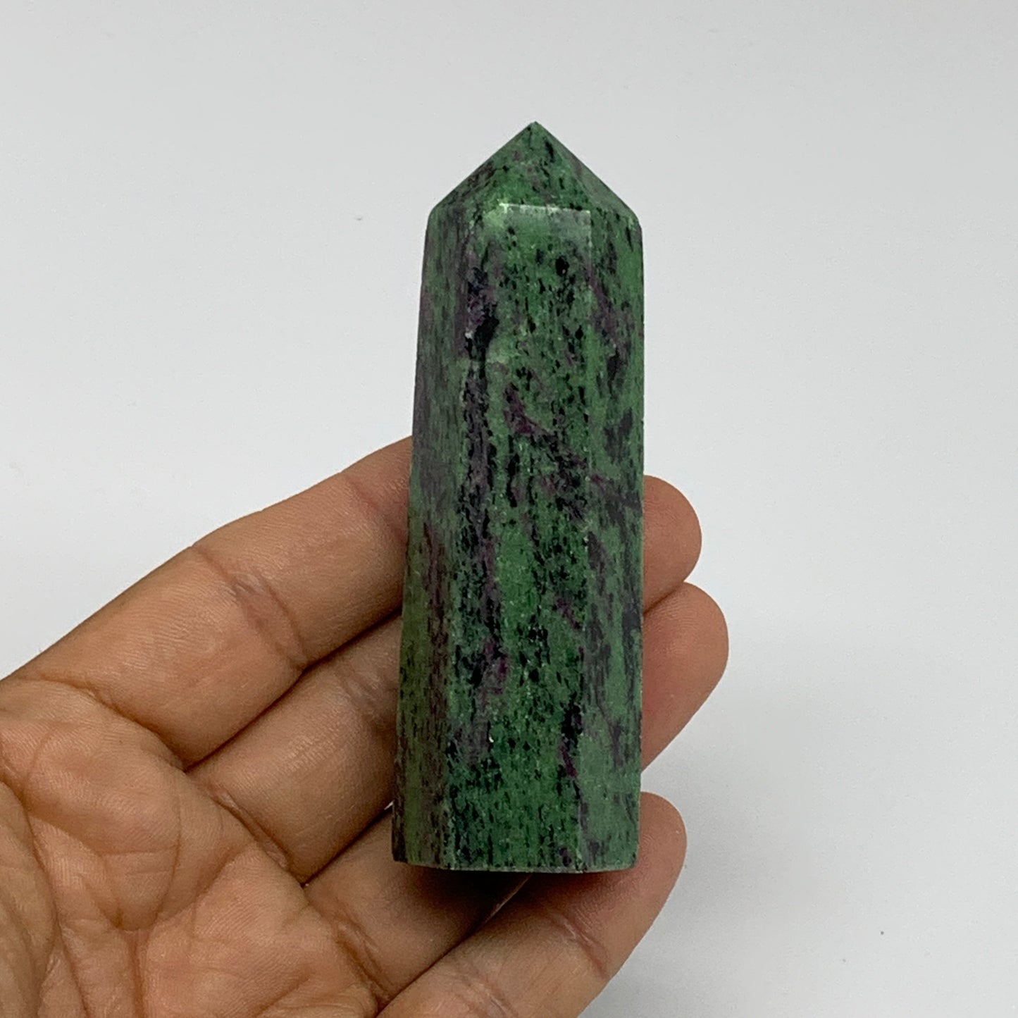 118.6g, 3.3"x0.9", Natural Ruby Zoisite Tower Point Obelisk @India, B31421