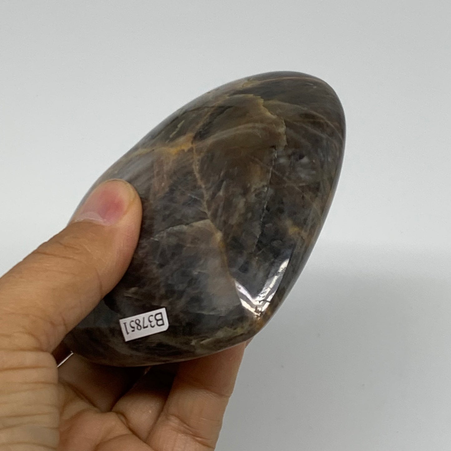 0.68 lbs, 3.3"x3.7"x1.3", Black Moonstone Heart Polished Crystal Decor, B37851