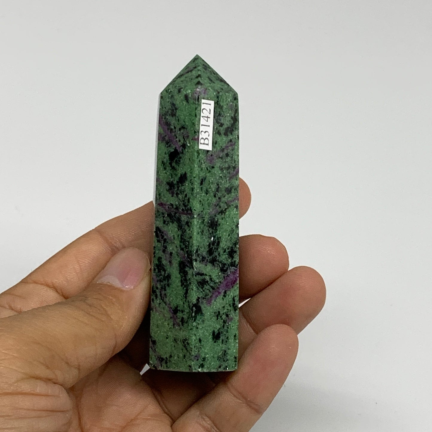 118.6g, 3.3"x0.9", Natural Ruby Zoisite Tower Point Obelisk @India, B31421