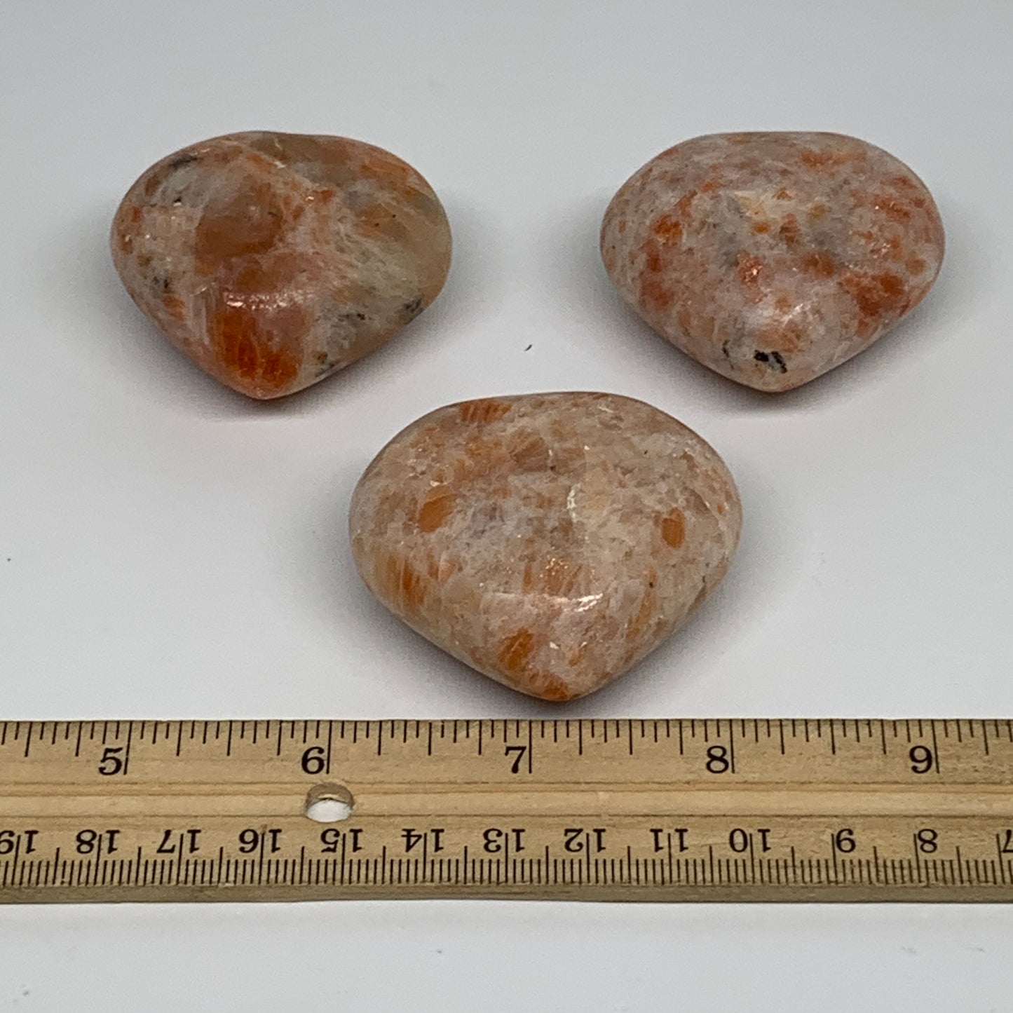 225.8g,1.7"-1.9", 3pcs, Sunstone Heart Polished Healing Crystal, B34807