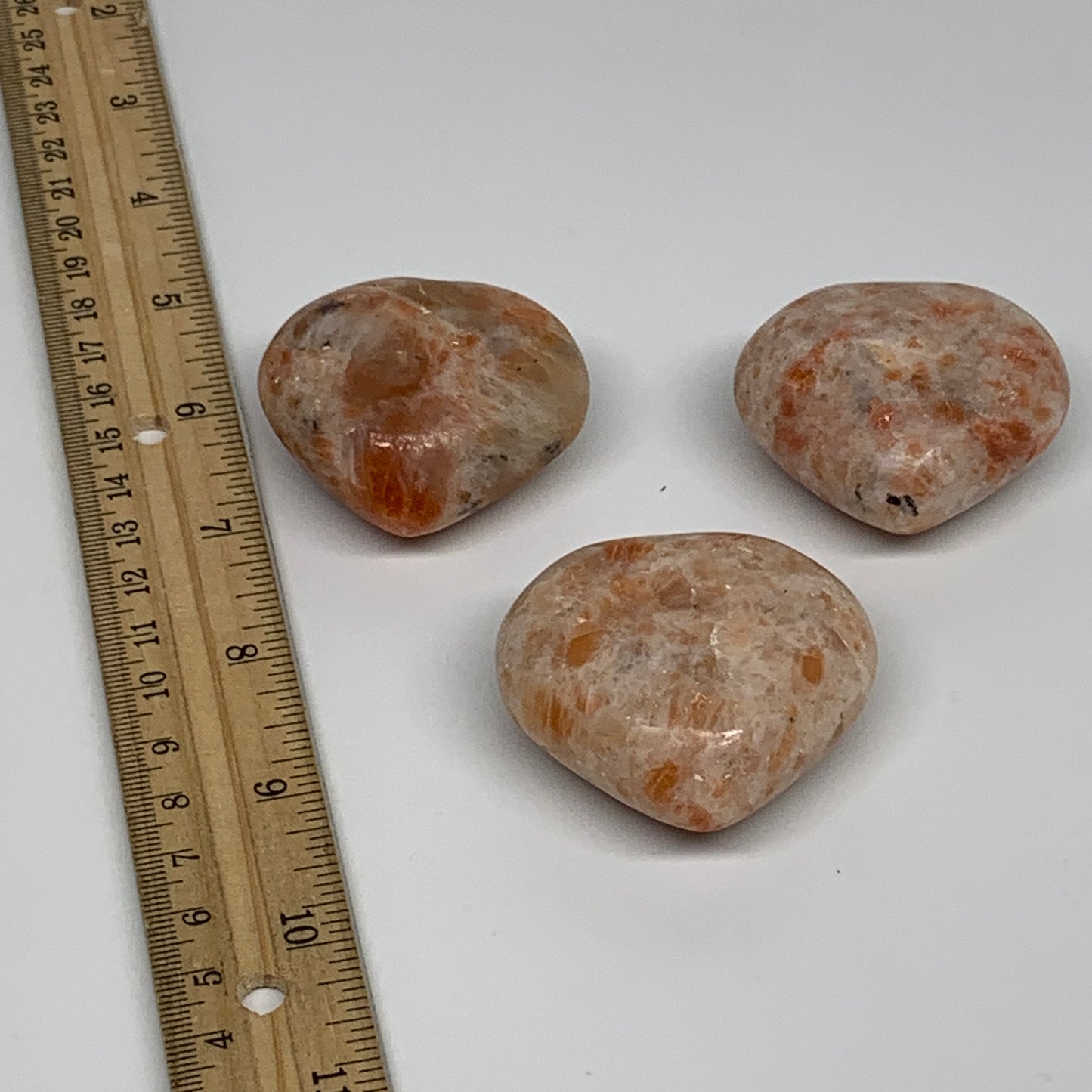 225.8g,1.7"-1.9", 3pcs, Sunstone Heart Polished Healing Crystal, B34807