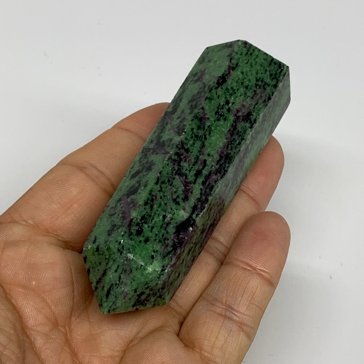 118.6g, 3.3"x0.9", Natural Ruby Zoisite Tower Point Obelisk @India, B31421