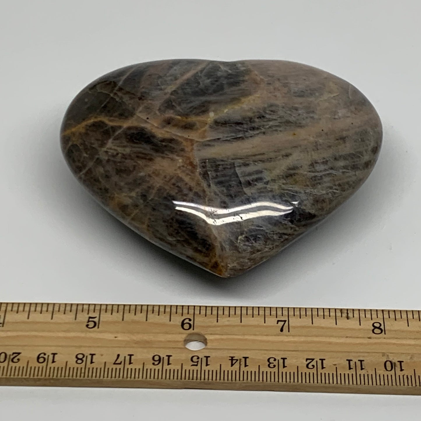 0.68 lbs, 3.3"x3.7"x1.3", Black Moonstone Heart Polished Crystal Decor, B37851