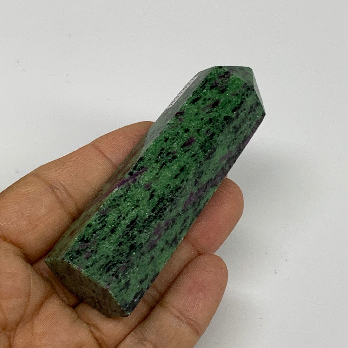 118.6g, 3.3"x0.9", Natural Ruby Zoisite Tower Point Obelisk @India, B31421