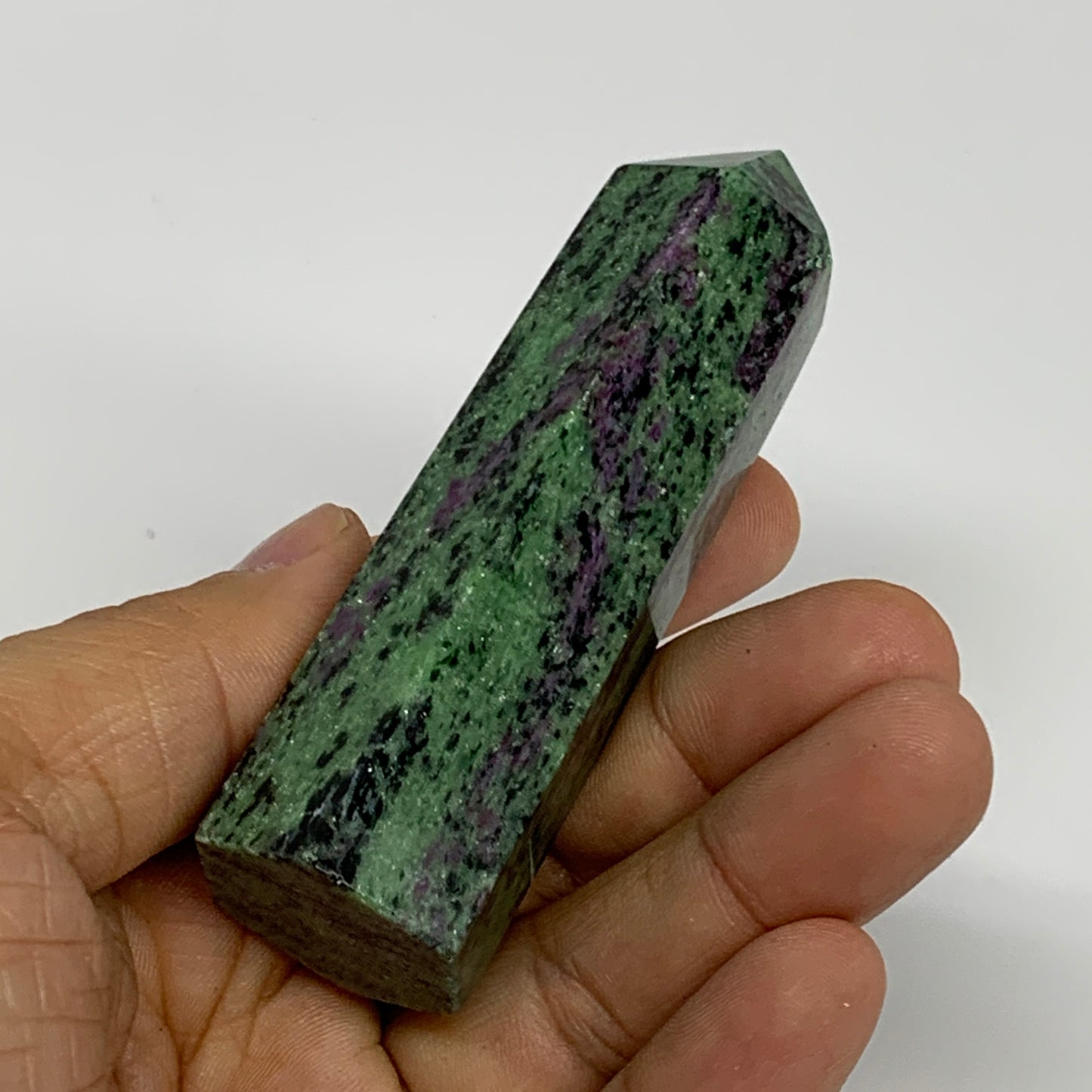 118.6g, 3.3"x0.9", Natural Ruby Zoisite Tower Point Obelisk @India, B31421