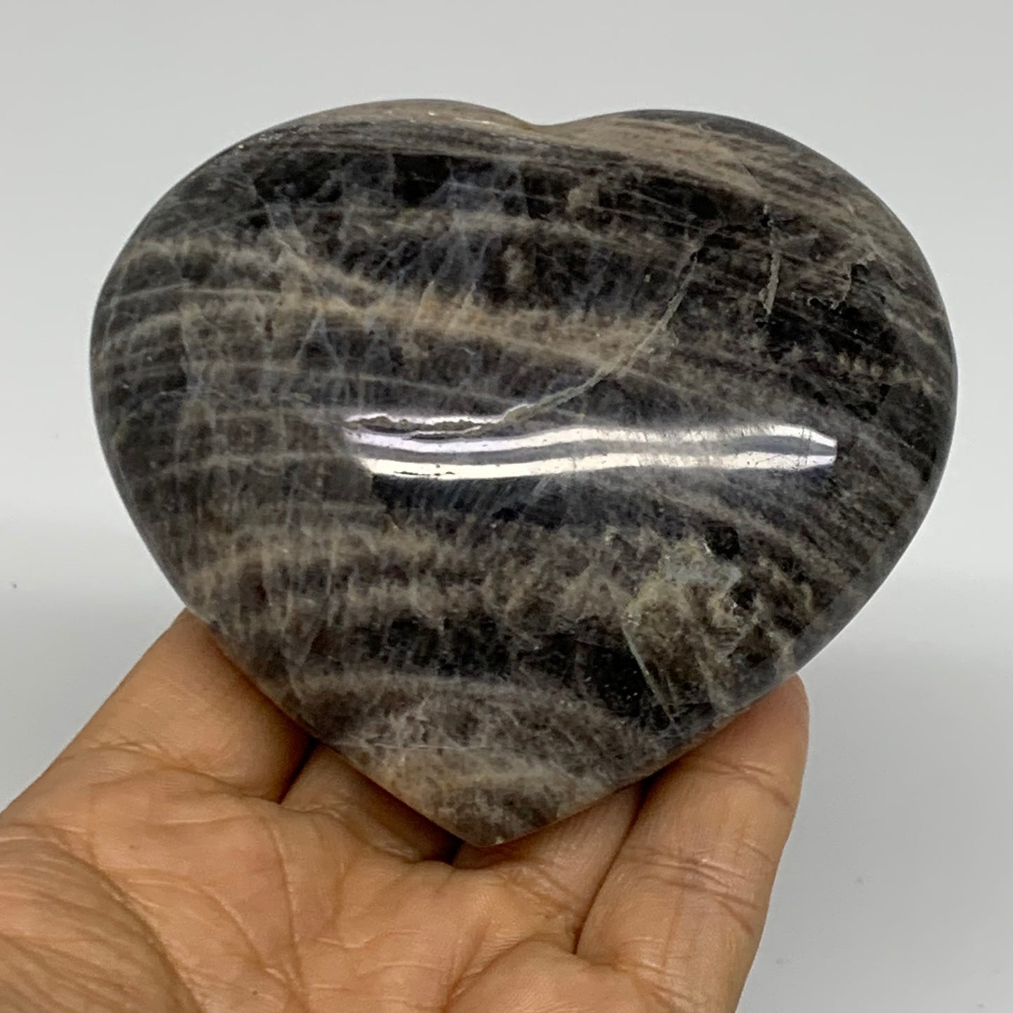 0.76 lbs, 3.2"x3.5"x1.6", Black Moonstone Heart Polished Crystal Decor, B37852