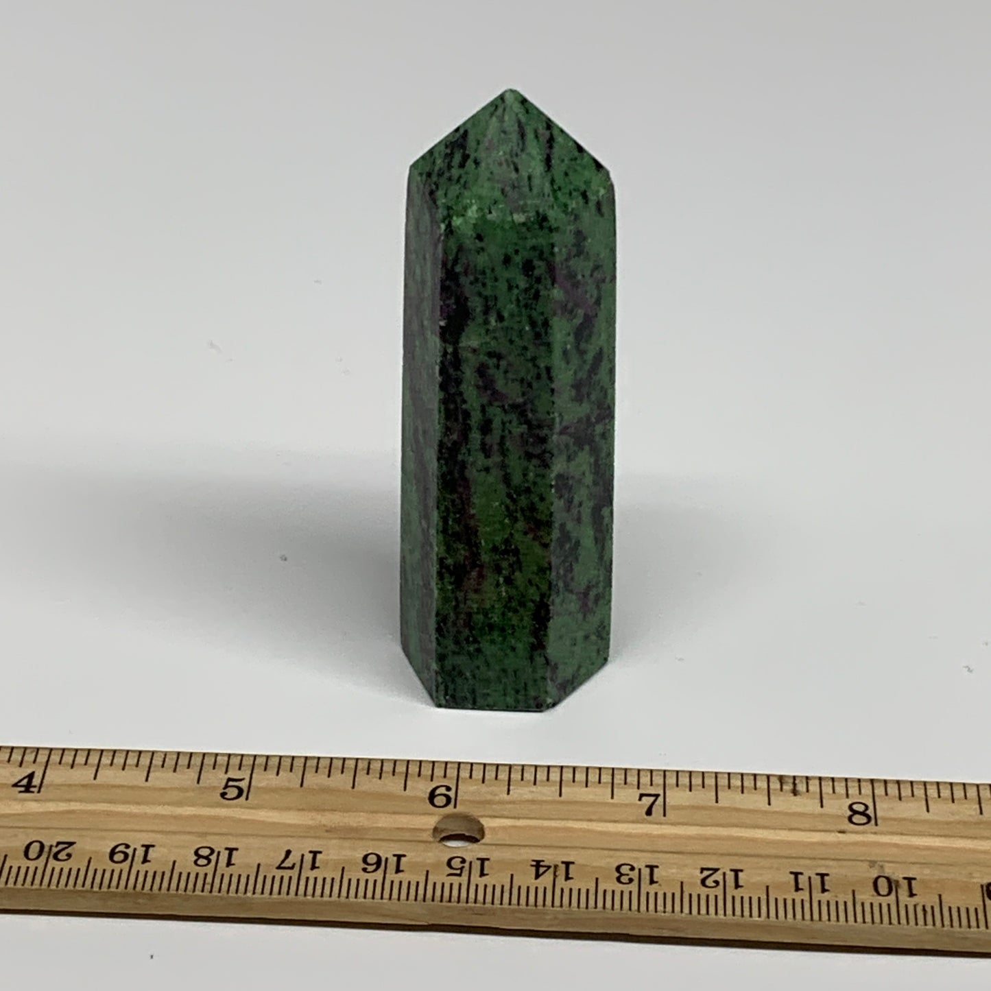 118.6g, 3.3"x0.9", Natural Ruby Zoisite Tower Point Obelisk @India, B31421