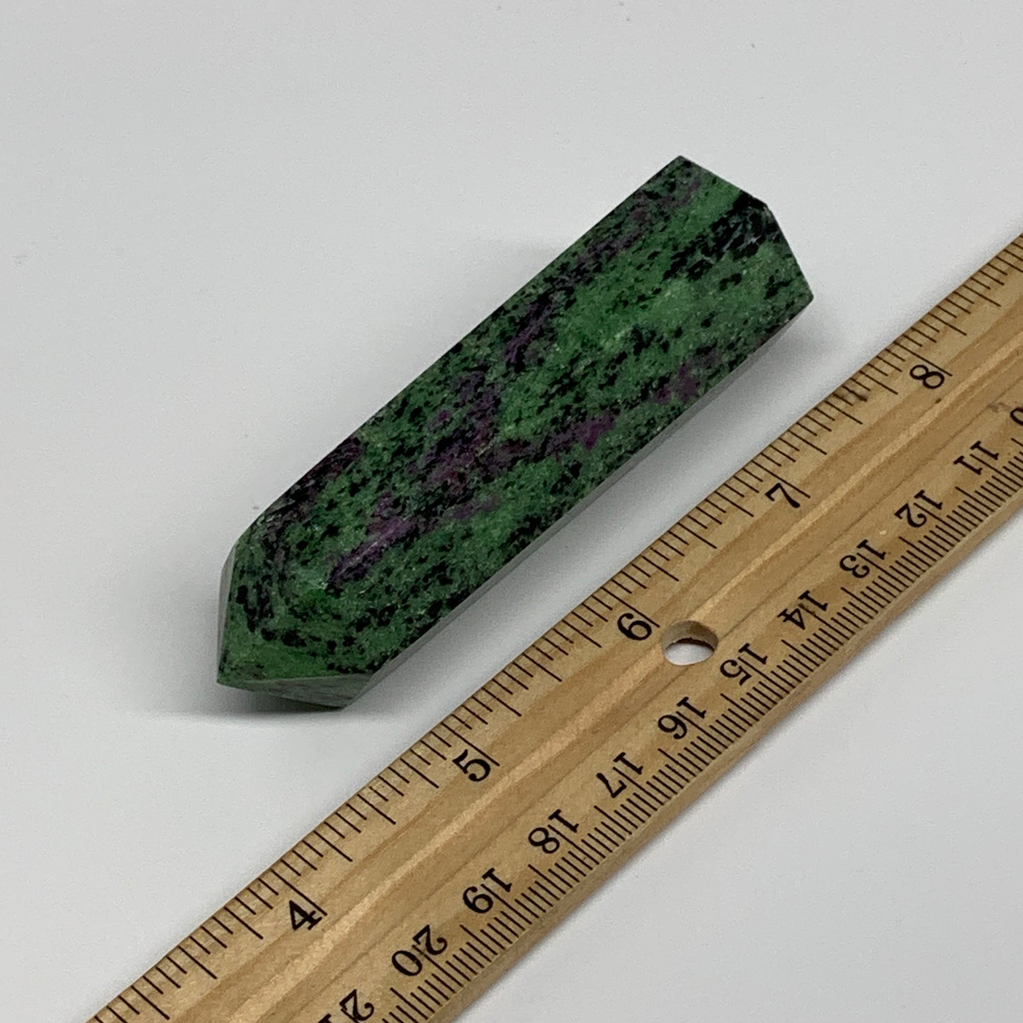 118.6g, 3.3"x0.9", Natural Ruby Zoisite Tower Point Obelisk @India, B31421