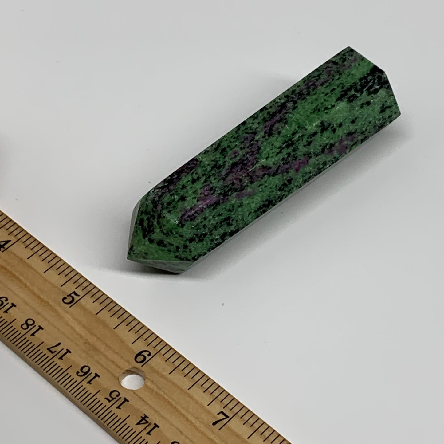 118.6g, 3.3"x0.9", Natural Ruby Zoisite Tower Point Obelisk @India, B31421