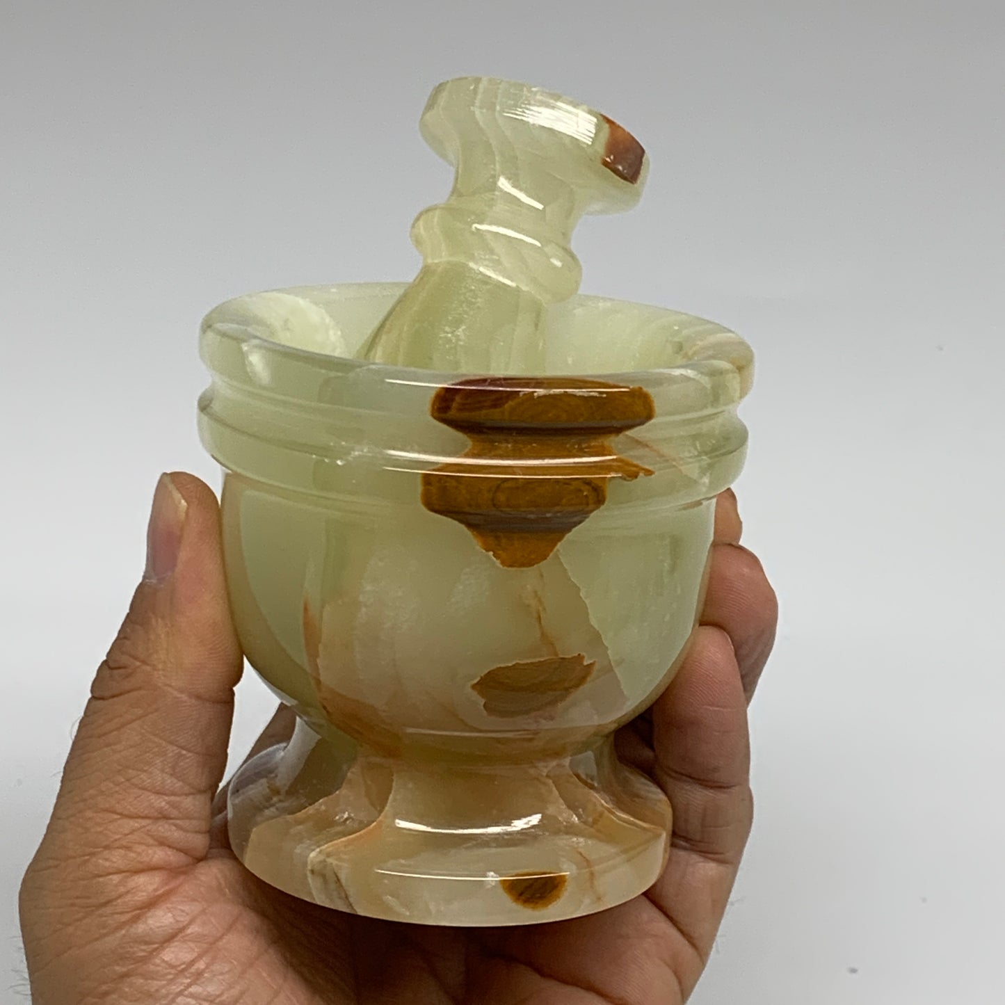 505g,  2.9"x2.9", Natural Green Onyx Crystal Pestle and Mortar Handmade, B32055