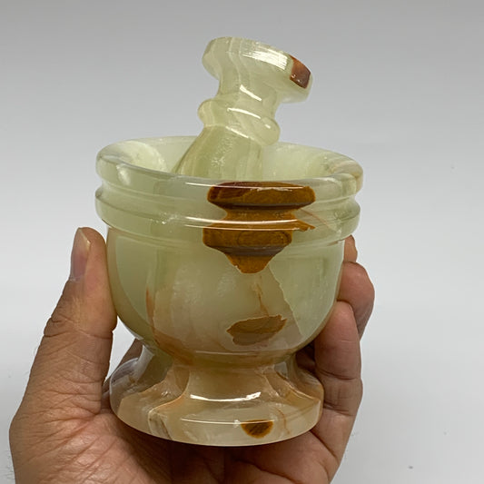 505g,  2.9"x2.9", Natural Green Onyx Crystal Pestle and Mortar Handmade, B32055