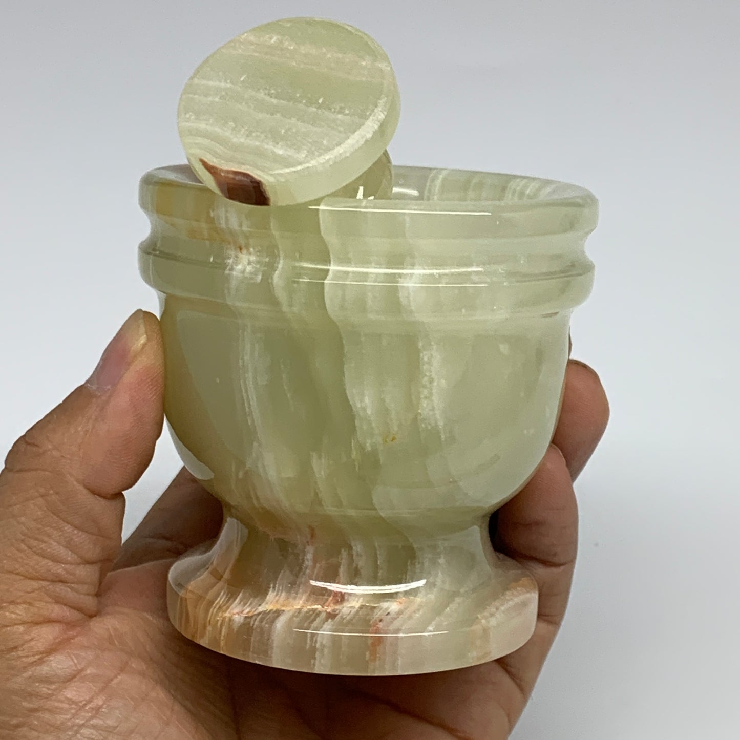 505g,  2.9"x2.9", Natural Green Onyx Crystal Pestle and Mortar Handmade, B32055