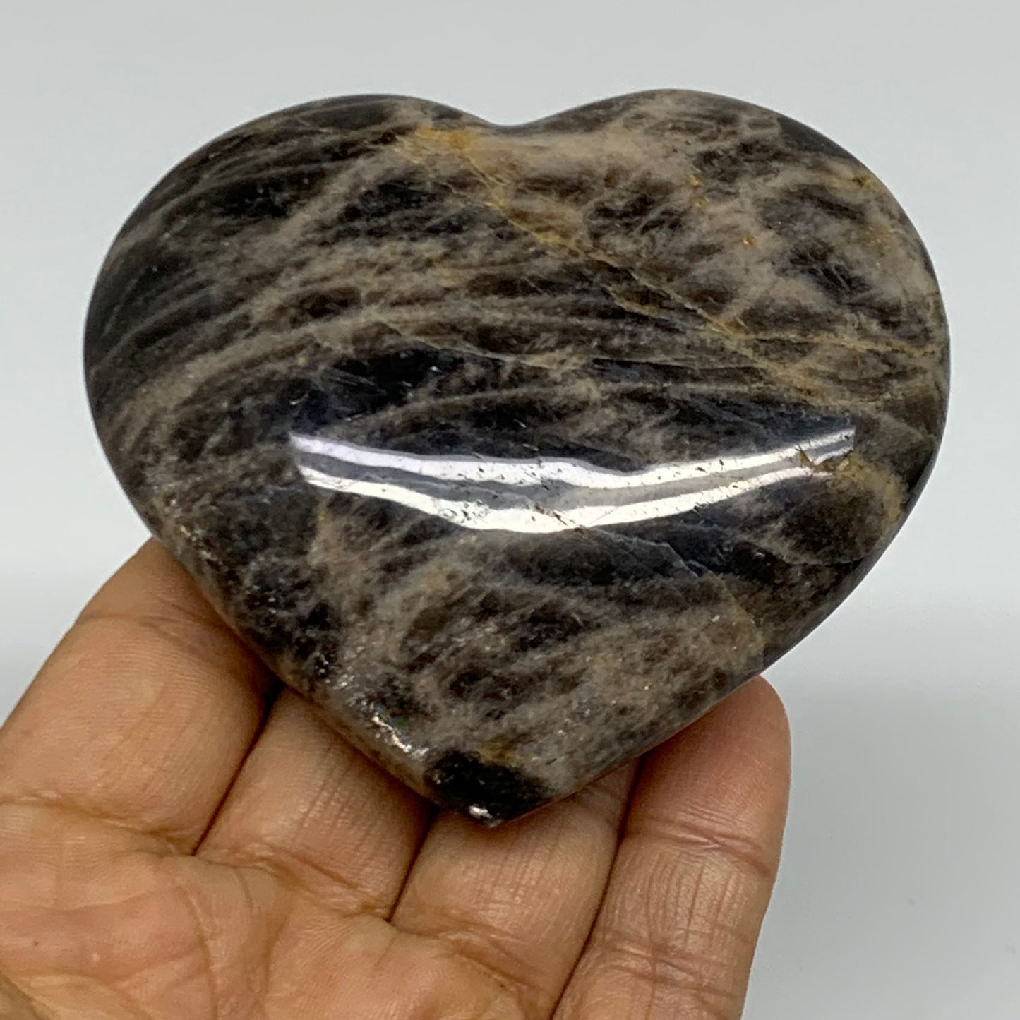 0.4 lbs, 2.8"x3.2"x1", Black Moonstone Heart Polished Crystal Decor, B37853