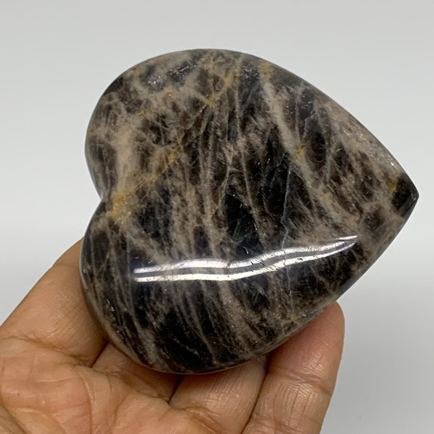 0.4 lbs, 2.8"x3.2"x1", Black Moonstone Heart Polished Crystal Decor, B37853