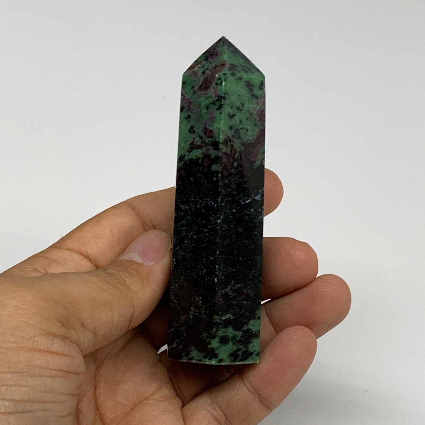 119.8g, 3.4"x0.9", Natural Ruby Zoisite Tower Point Obelisk @India, B31422