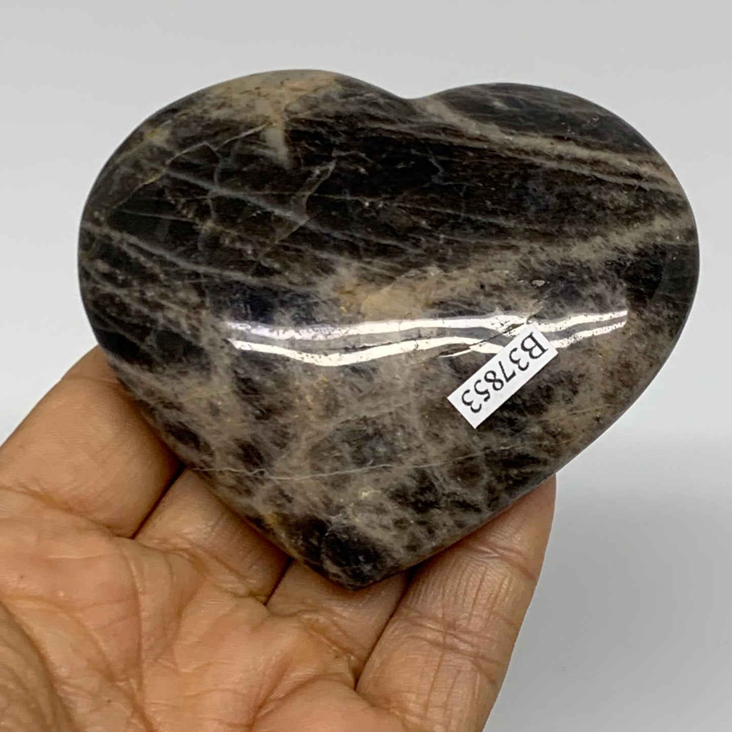 0.4 lbs, 2.8"x3.2"x1", Black Moonstone Heart Polished Crystal Decor, B37853
