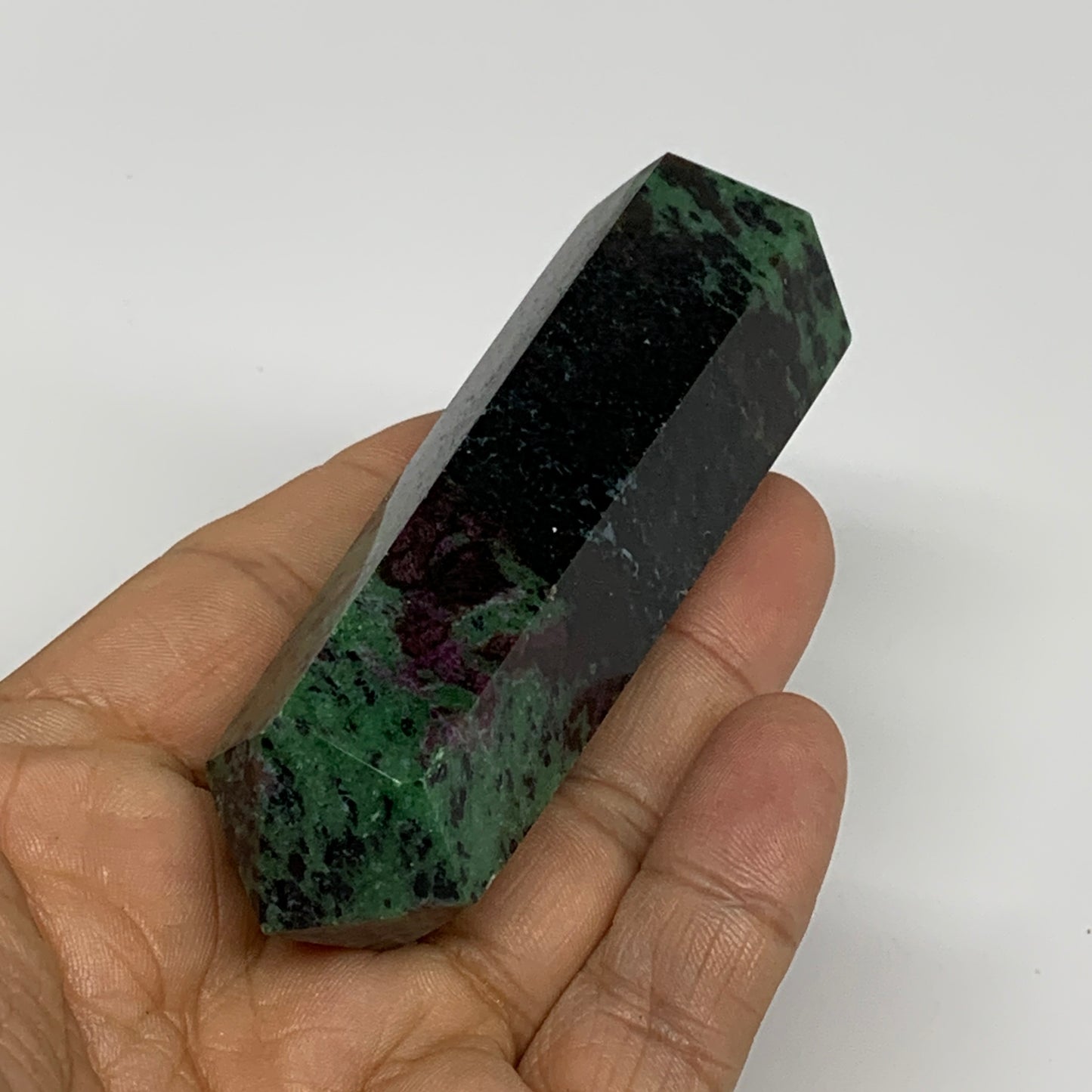 119.8g, 3.4"x0.9", Natural Ruby Zoisite Tower Point Obelisk @India, B31422