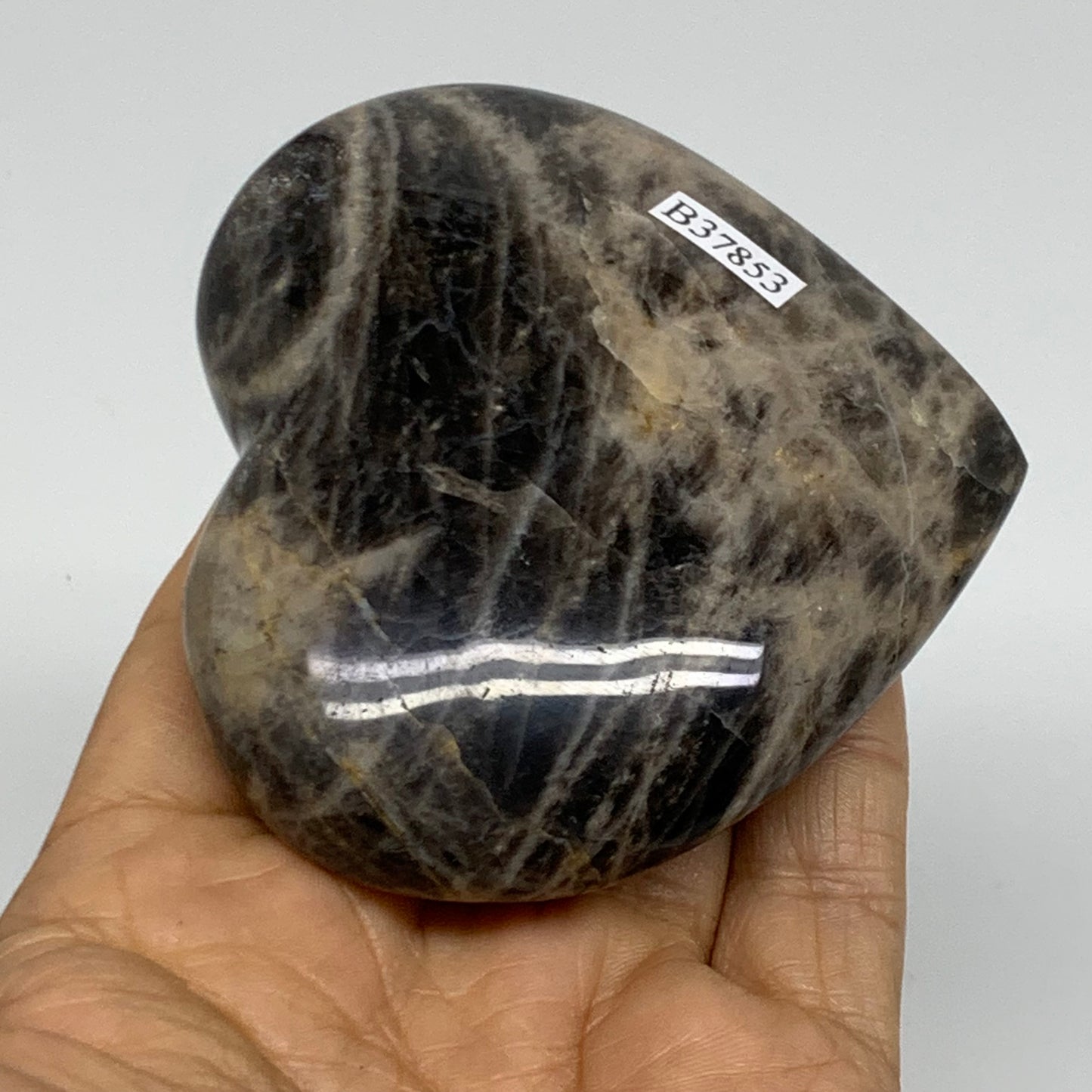 0.4 lbs, 2.8"x3.2"x1", Black Moonstone Heart Polished Crystal Decor, B37853