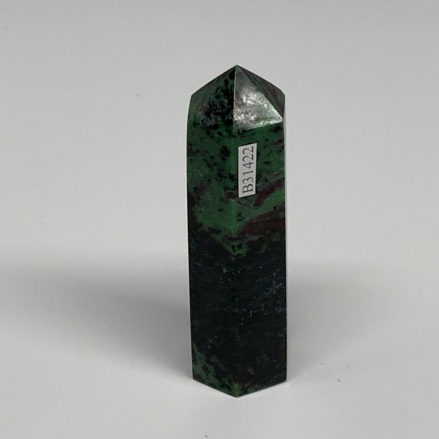 119.8g, 3.4"x0.9", Natural Ruby Zoisite Tower Point Obelisk @India, B31422