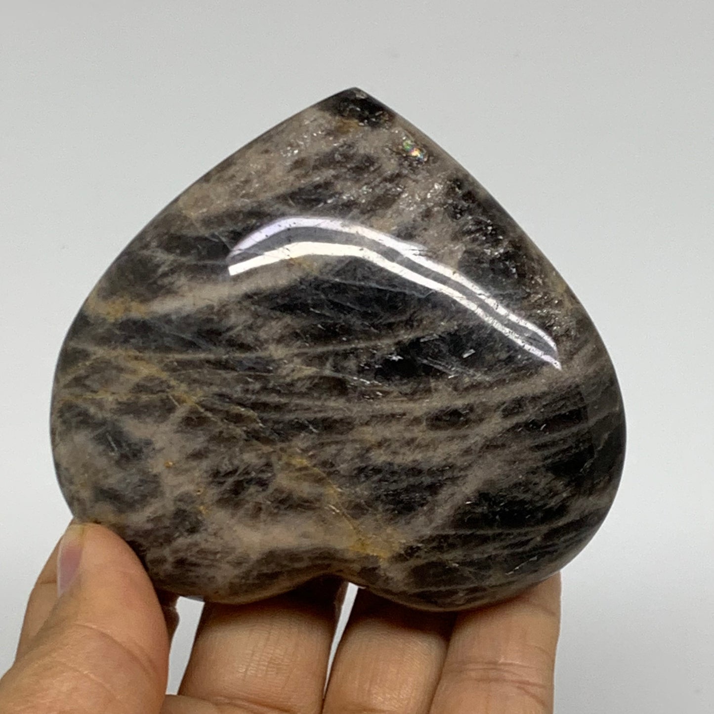 0.4 lbs, 2.8"x3.2"x1", Black Moonstone Heart Polished Crystal Decor, B37853