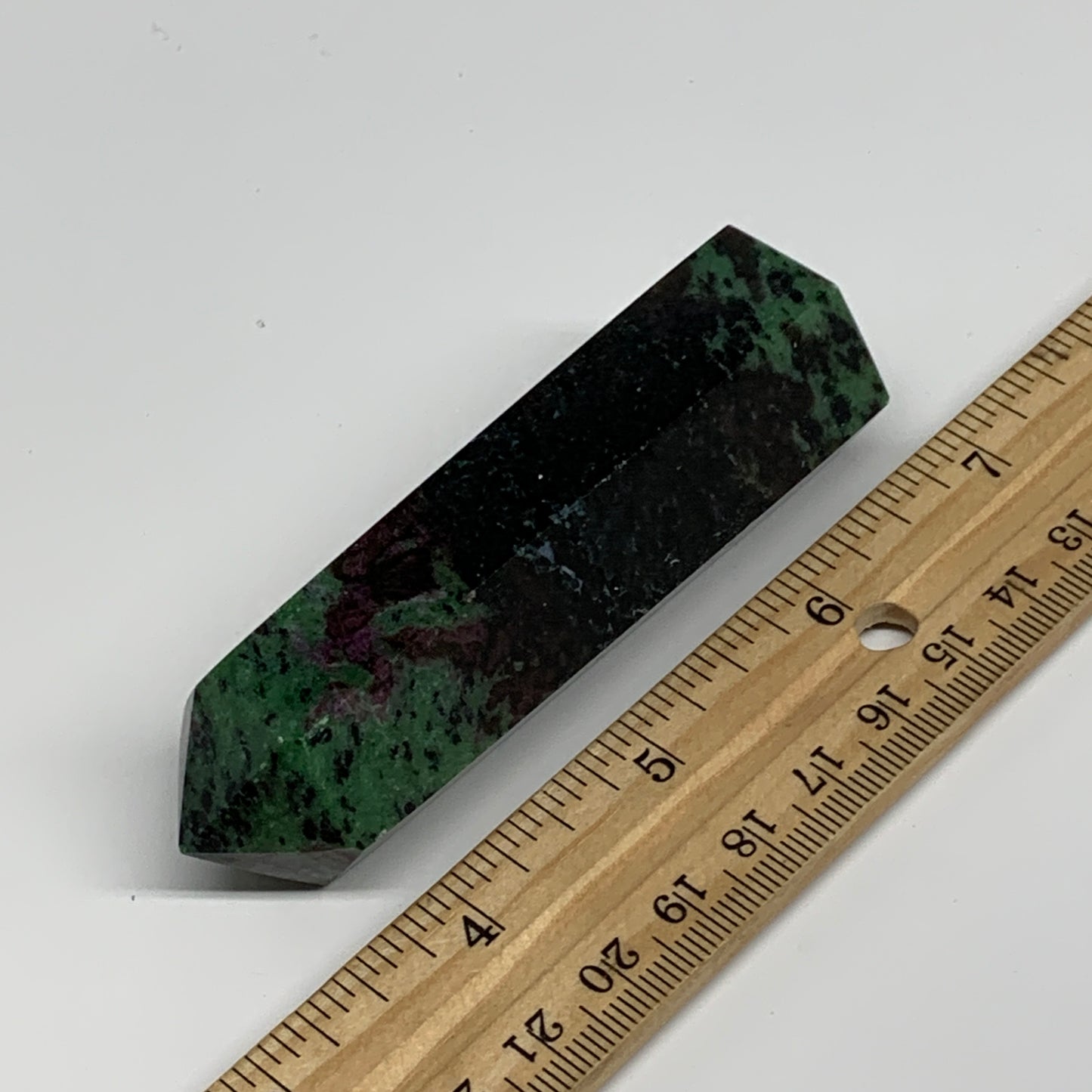 119.8g, 3.4"x0.9", Natural Ruby Zoisite Tower Point Obelisk @India, B31422
