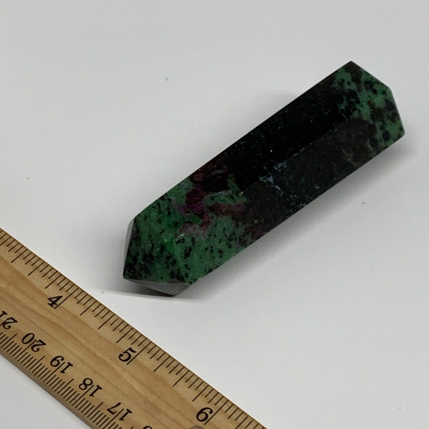 119.8g, 3.4"x0.9", Natural Ruby Zoisite Tower Point Obelisk @India, B31422