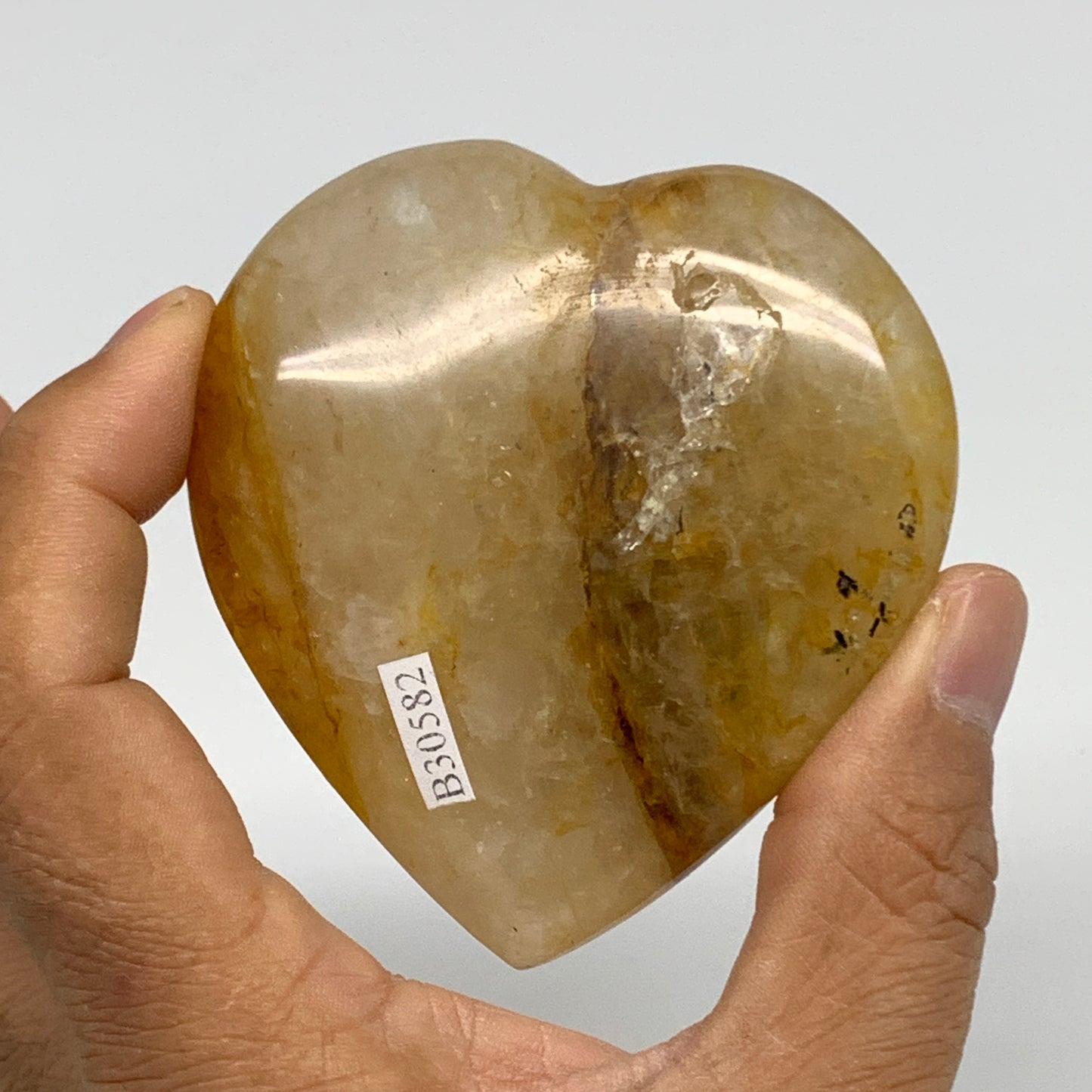 166.2g, 2.8"x2.7"x1" Yellow Healing Quartz Heart Crystal @Madagascar, B30582