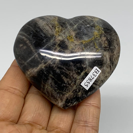 0.31 lbs, 2.4"x2.7"x1.1", Black Moonstone Heart Polished Crystal Decor, B37855