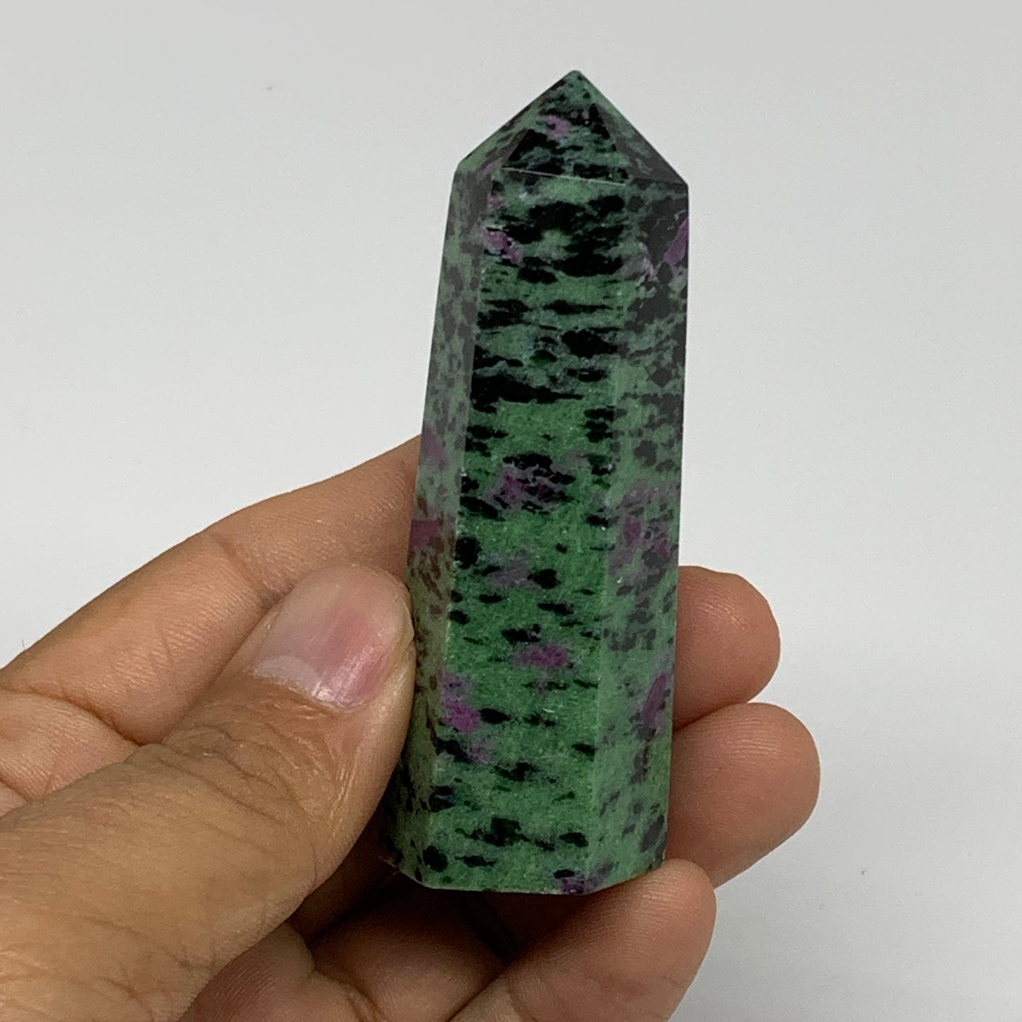 88.4g, 2.9"x0.9", Natural Ruby Zoisite Tower Point Obelisk @India, B31424
