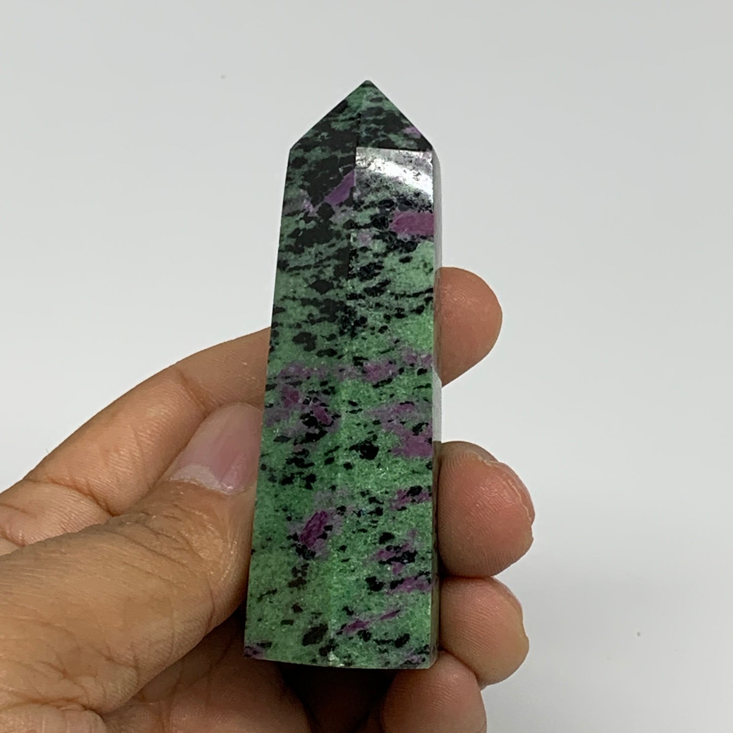 88.4g, 2.9"x0.9", Natural Ruby Zoisite Tower Point Obelisk @India, B31424