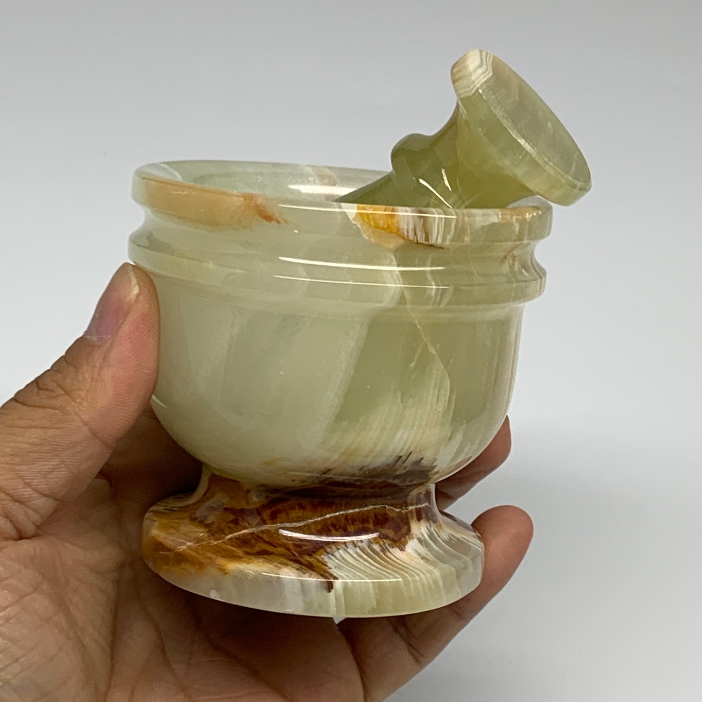 460g,  2.8"x3", Natural Green Onyx Crystal Pestle and Mortar Handmade, B32057