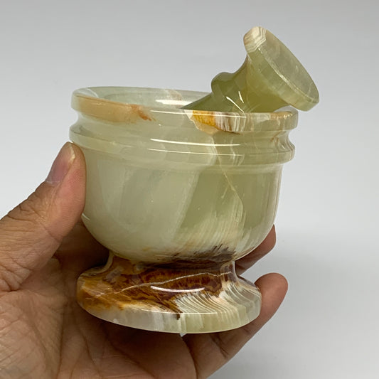 460g,  2.8"x3", Natural Green Onyx Crystal Pestle and Mortar Handmade, B32057