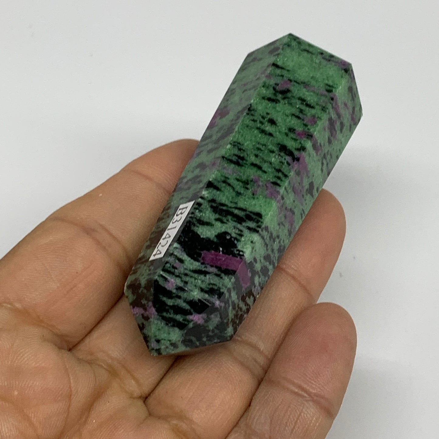 88.4g, 2.9"x0.9", Natural Ruby Zoisite Tower Point Obelisk @India, B31424